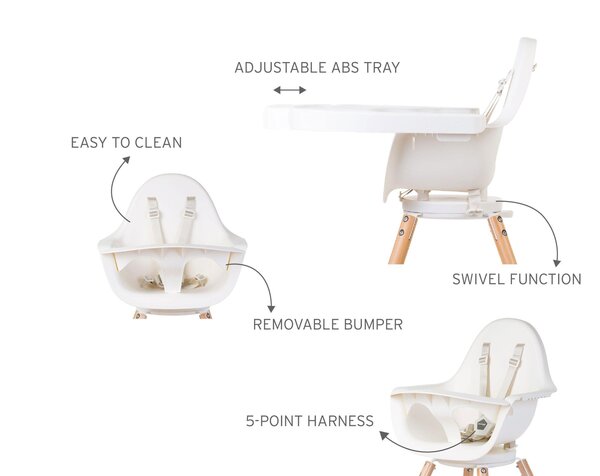 Childhome Evolu One.80° Chair 2in1 with bumper, Natural White - Childhome