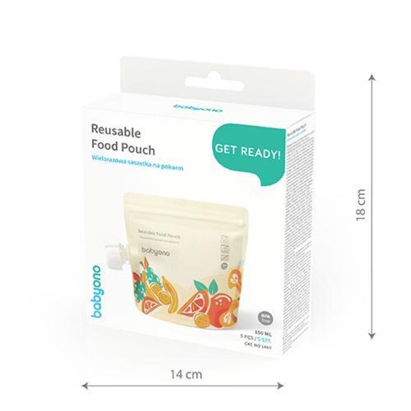 BabyOno korduvkasutatav püreekott 150ml 5tk - BabyOno