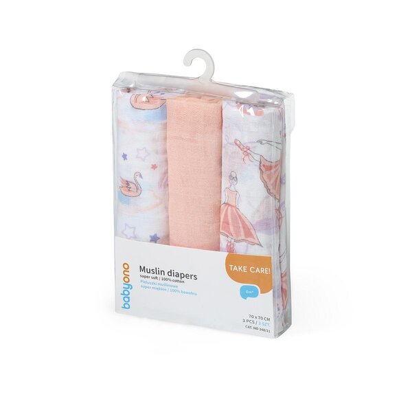 BabyOno Muslin diapers super soft 3pcs Pink - BabyOno