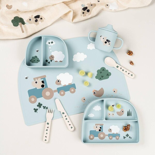 Done by Deer Stick&Stay compartment plate Tiny farm Blue - Done by Deer