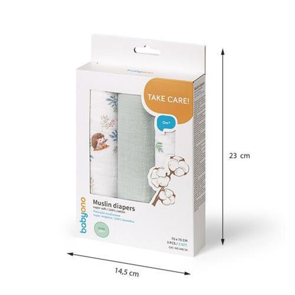 BabyOno musliinist mähkimislinad 3tk, Siil - BabyOno